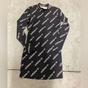 NWOT sz M ADIDAS BLACK LONG SLEEVE STRETCHY ABOVE KNEE TENNIS DRESS WITH TREFOIL